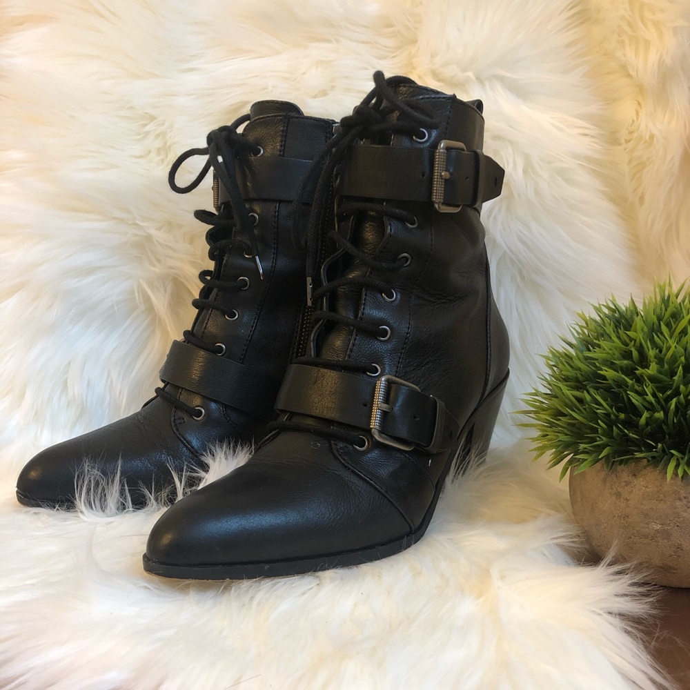 Splendid Black Leather Carleton Lace-Up Bootie
